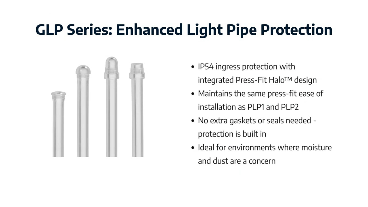 GLP Series Rigid Panel Press-Fit Light Pipes with Press-Fit Halo™ Lens Design