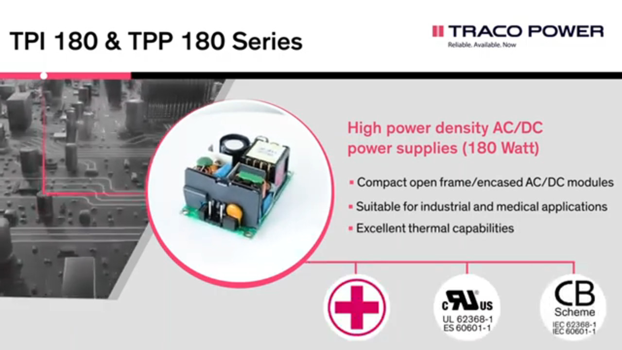 TPI 180 & TPP 180 – AC/DC Power Supplies for Industrial & Medical Applications