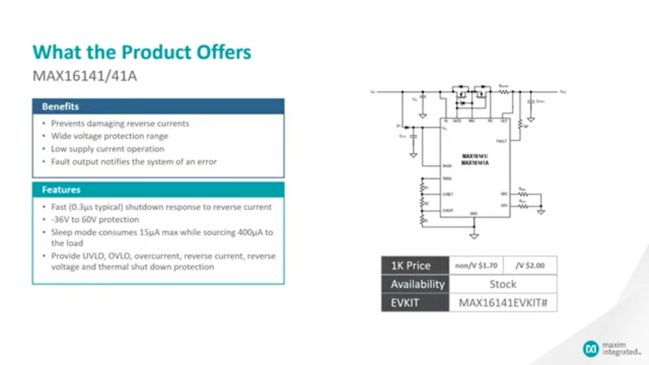 Introduction to the MAX16141 MAX16141A 3.5V to 36V Ideal Diode Controller with Voltage and Current Circuit Breaker