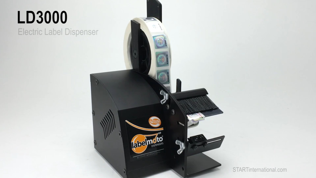 The START International LD3000 high-speed electric label dispenser designed for small work areas