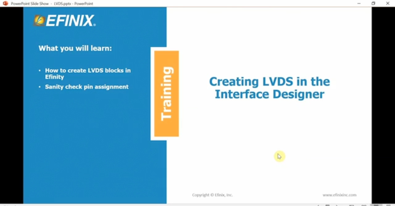 Efinix Development Tool Tutorial- LVDS block creation in Interface Designer