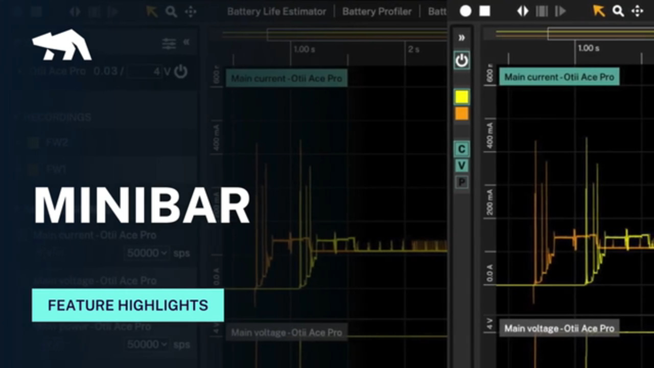 Minibar - Control power supply, recordings, and channels in a compact view in Otii