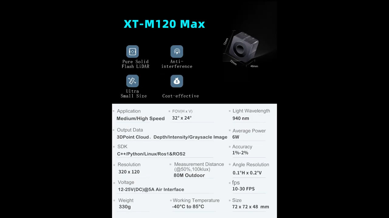 XT-M120Max Flash LiDAR 100m Outdoor Detect Range
