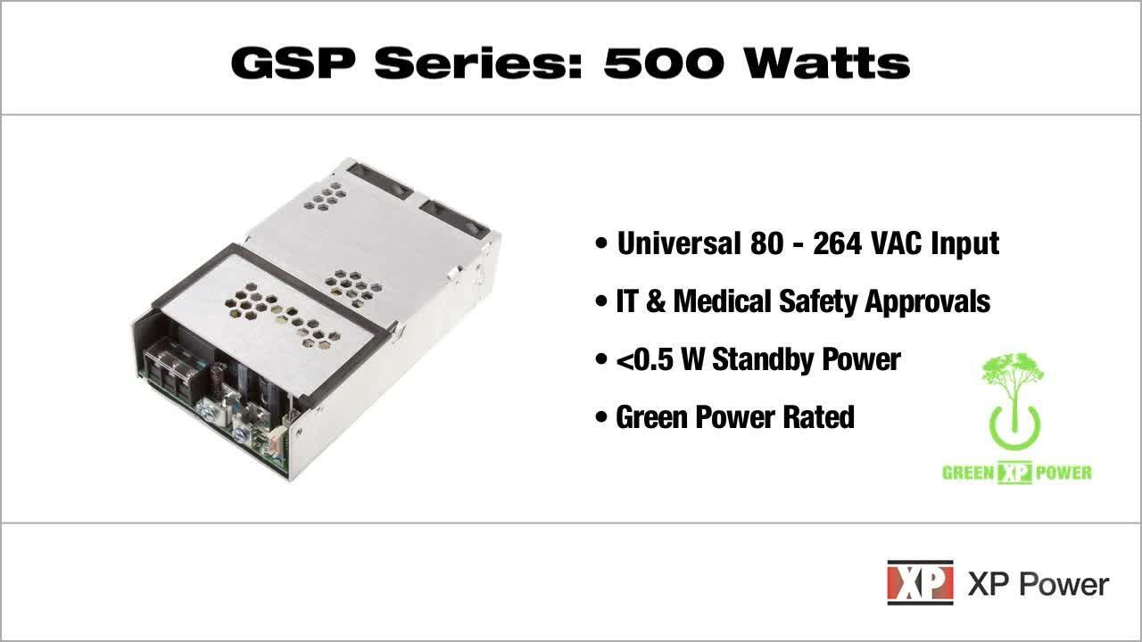 GSP500 Series: 500 Watt IT & medically approved AC-DC power supply in an ultra-compact 4”x 6” footprint