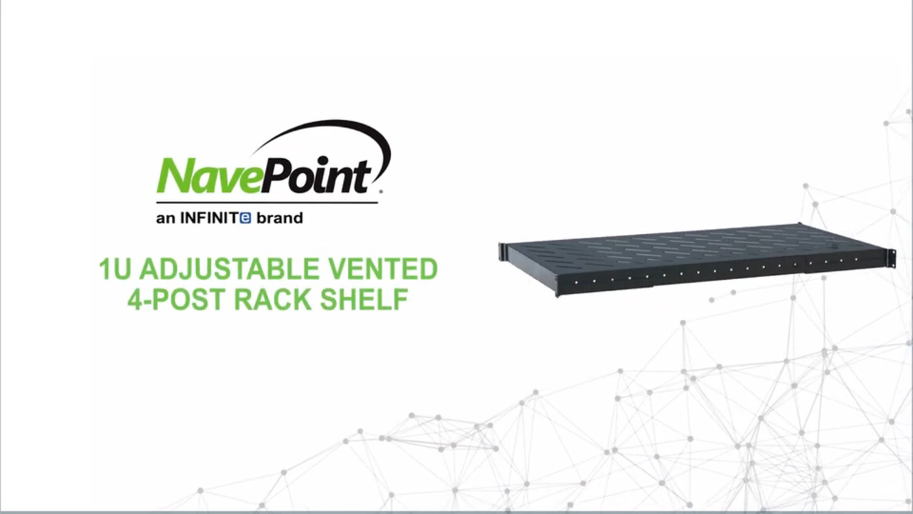 NavePoint 1U Adjustable Vented 4-Post Rack Shelf for Network and AV Equipment