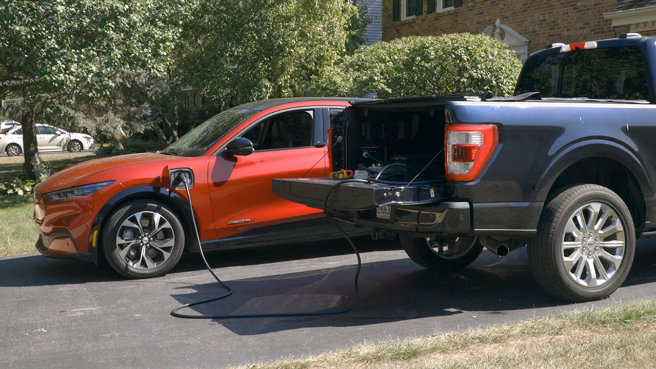 We Charged a Mach-E With a Ford F-150 - Cars.com