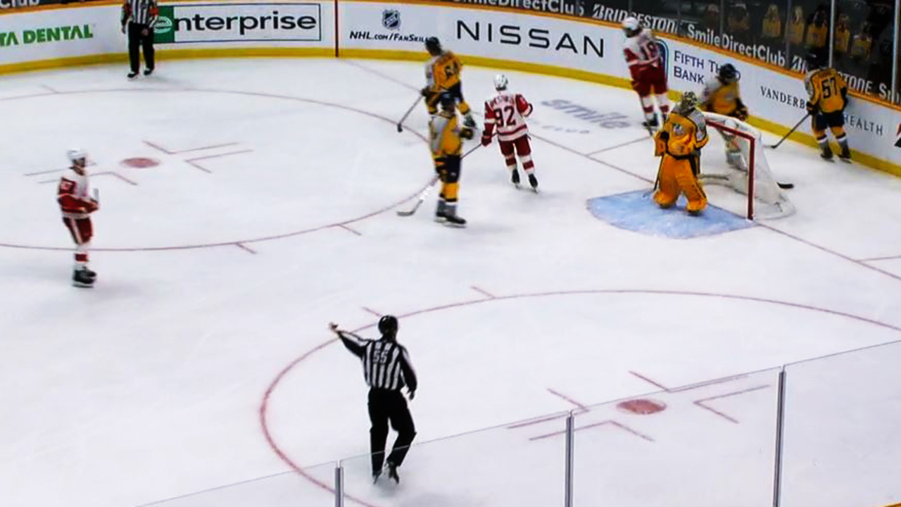 A NHL goal was disallowed after it bounced in off the groin of ref Tim Peel