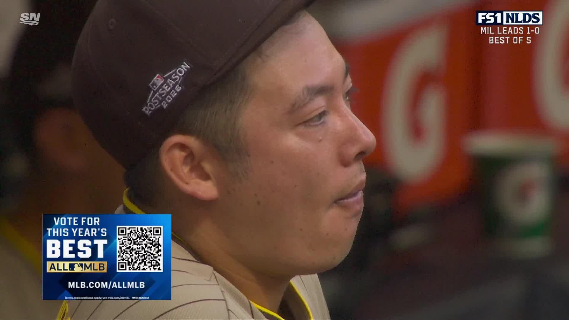 Padres’ Merrill extends at the outfield wall to rob Yelich of extra bases