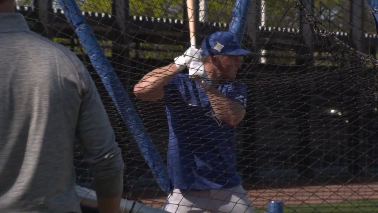 Chapman hits the batting cage in his first day at Blue Jays camp