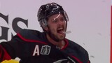 Hurricanes’ Aho corrals pass off skates and fires goal upstairs