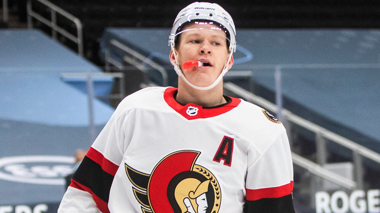 Brady Tkachuk Ottawa Senators Unsigned Celebrates First NHL Career Hat Trick Photograph