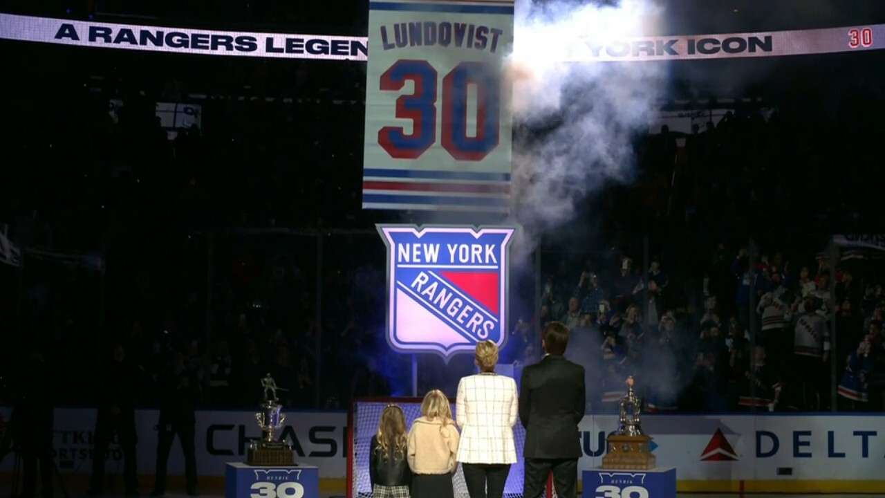 Former New York Rangers retired numbers hang from the rafters