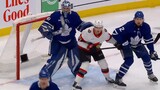 How did referees handle dust-up between Stolarz and Greig?