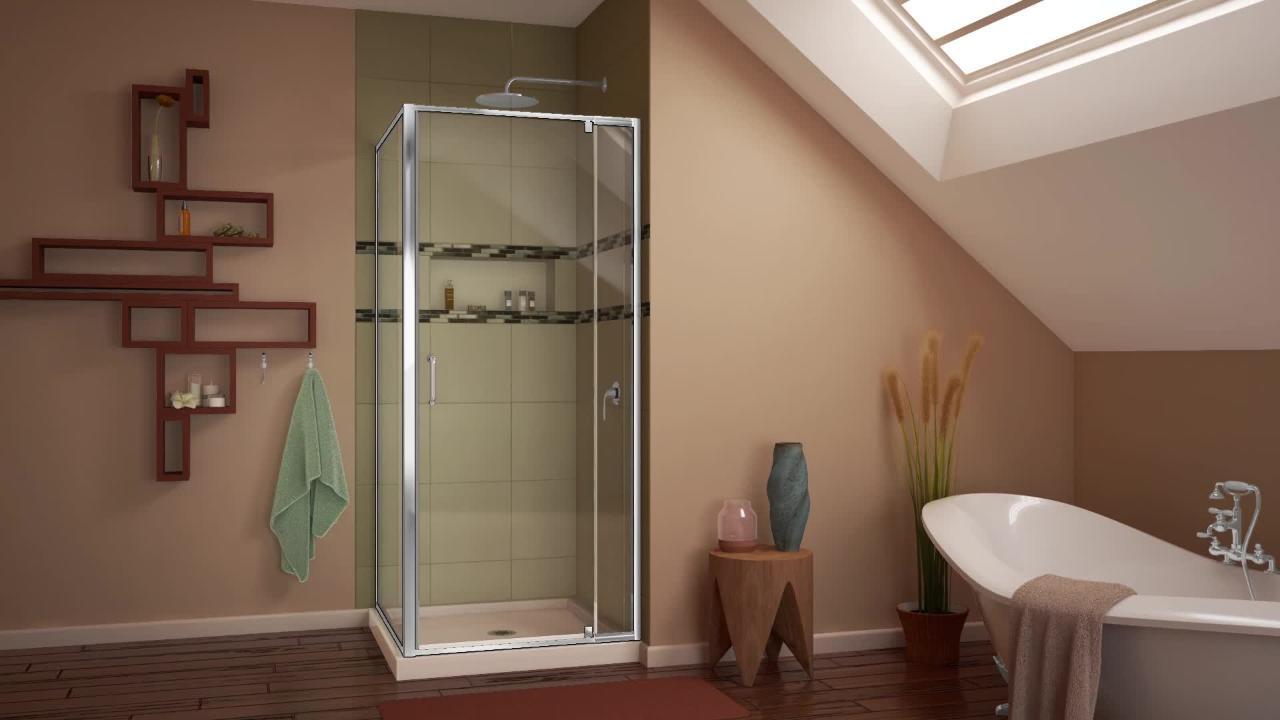 Flex 36 in. x 36 in. x 76.75 in. Framed Corner Pivot Shower Kit in Chrome with Shower Base and Backwalls in White Flex 36 in. x 36 in. x 76.75 in. Framed Corner Pivot Shower Kit in Chrome with Shower Base and Backwalls in White