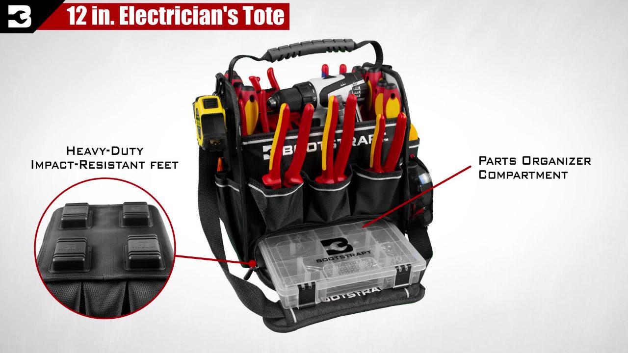 BOOTSTRAPT 12 in. Electrician's Tote Bag with Integrated Parts Bin
