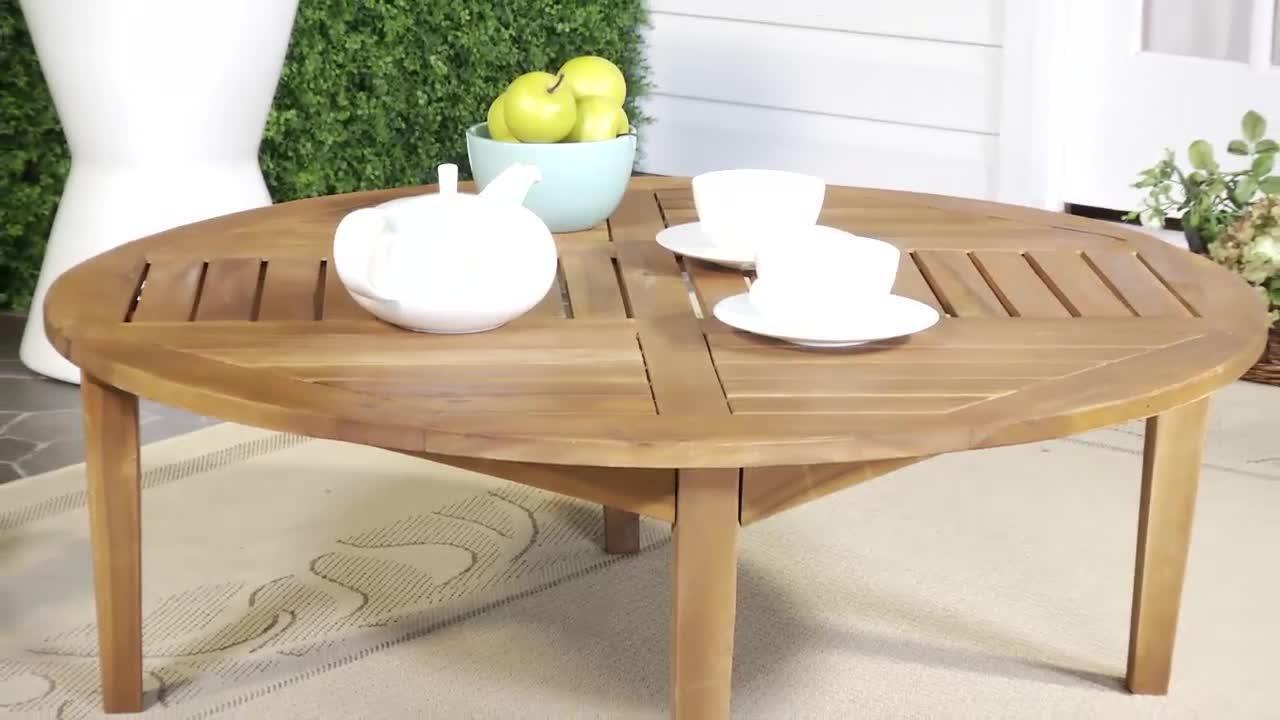 round outdoor teak coffee table