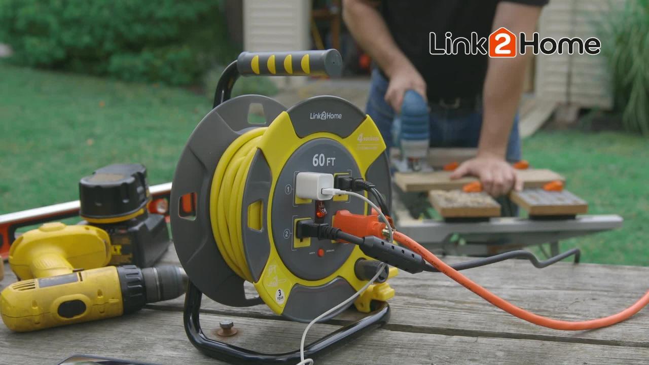 Link2Home 60 ft. 14/3 Extension Cord Storage Reel with 4 Link2Home 60 ft. 14/3 Extension Cord Storage Reel with 4