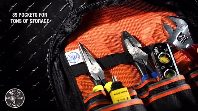 Klein Tools Tradesman Pro Tool Bag Backpack, 39 Pockets, Black, 14 