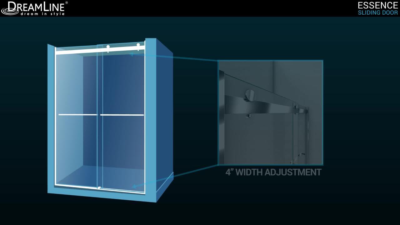 Essence 56 in. to 60 in. W x 76 in. H Sliding Frameless Shower Door in Chrome with Tinted Glass Essence 56 in. to 60 in. W x 76 in. H Sliding Frameless Shower Door in Chrome with Tinted Glass