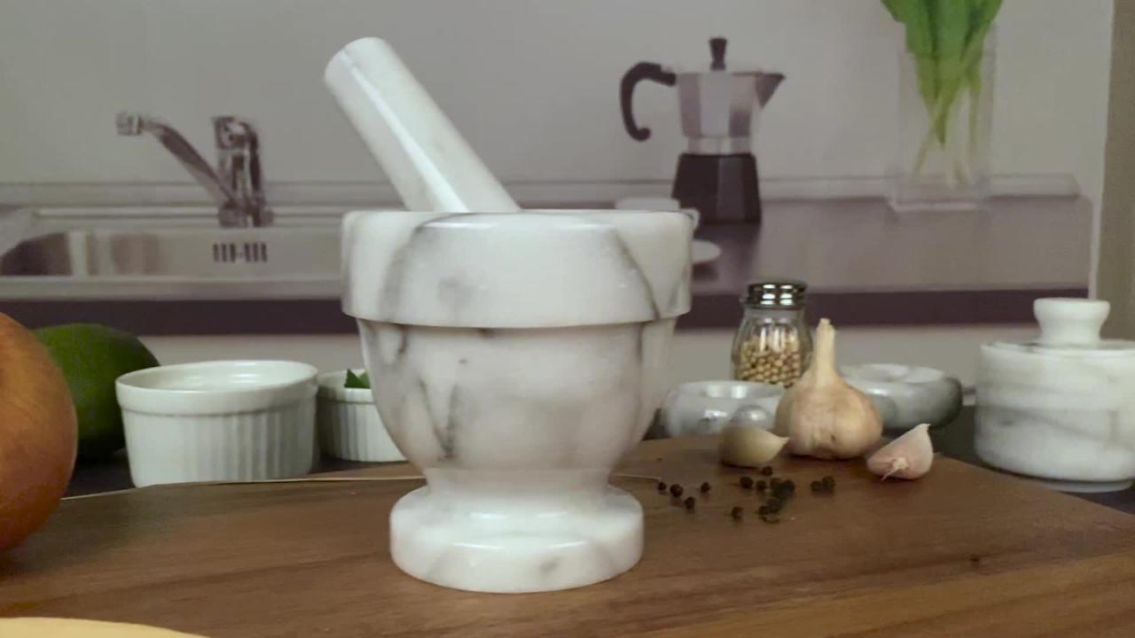 6 White Marble Mortar and Pestle Set