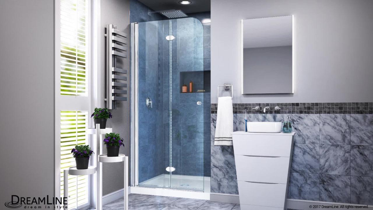 DreamLine DL-6217C-01CL Flex 32-in. W x 32-in. D x 76-3/4-in. H Frameless Shower Door, Backwall and Base Kit, Chrome Hardware