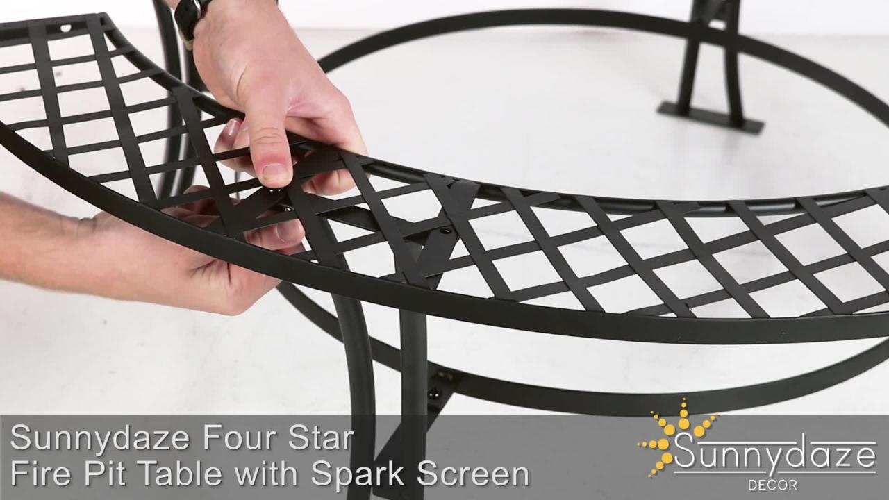 Four Star 40 in. W x 21.25 in. H Round Steel Wood-Burning Fire Pit Table  with Spark Screen in Black