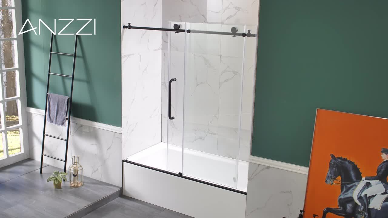 ANZZI - 60 in. L x 32 in. W x 83 in. H Right Drain White Rectangular Tub with Frameless Sliding Tub Door in Matte Black Finish
