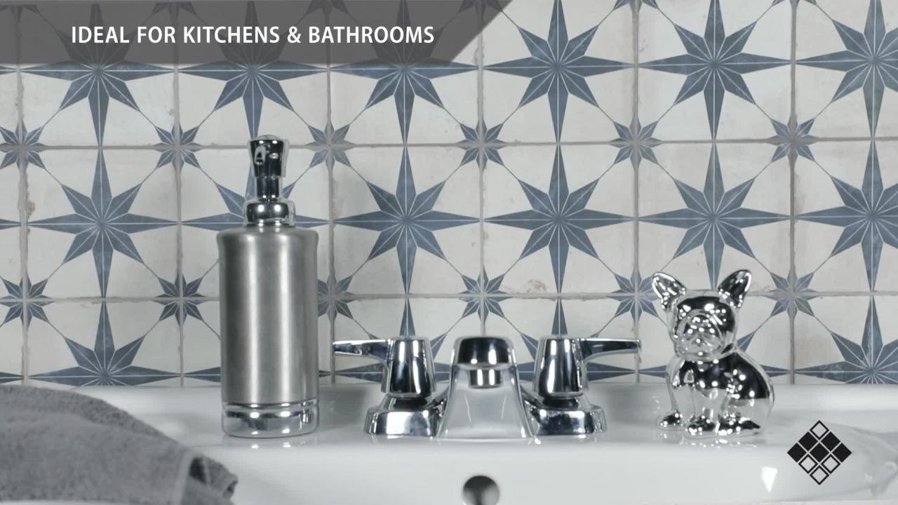 SomerTile Kings Star Encaustic Fliesen – Keramik Boden- & Wandfliesen, 44,8 X 44,8 Cm, Blau, 5 Stück/m²