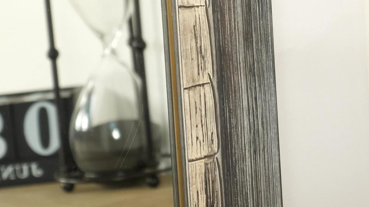 Brandtworks Medium Gray Weathered Blue Wood Hooks Rustic Mirror 32 In H X 71 In W Bm021t The Home Depot