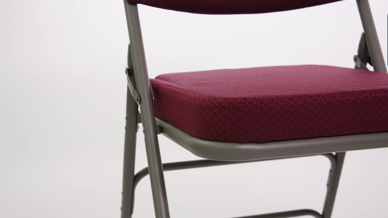 Hercules Series Premium Curved Triple Braced & Double Hinged Burgundy  Fabric Upholstered Metal Folding Chair