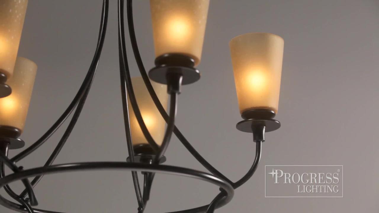 Progress Lighting Cantata 3-Light Forged Bronze Chandelier with Seeded Topaz Glass