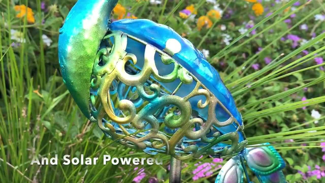 solar metal garden peacock stake