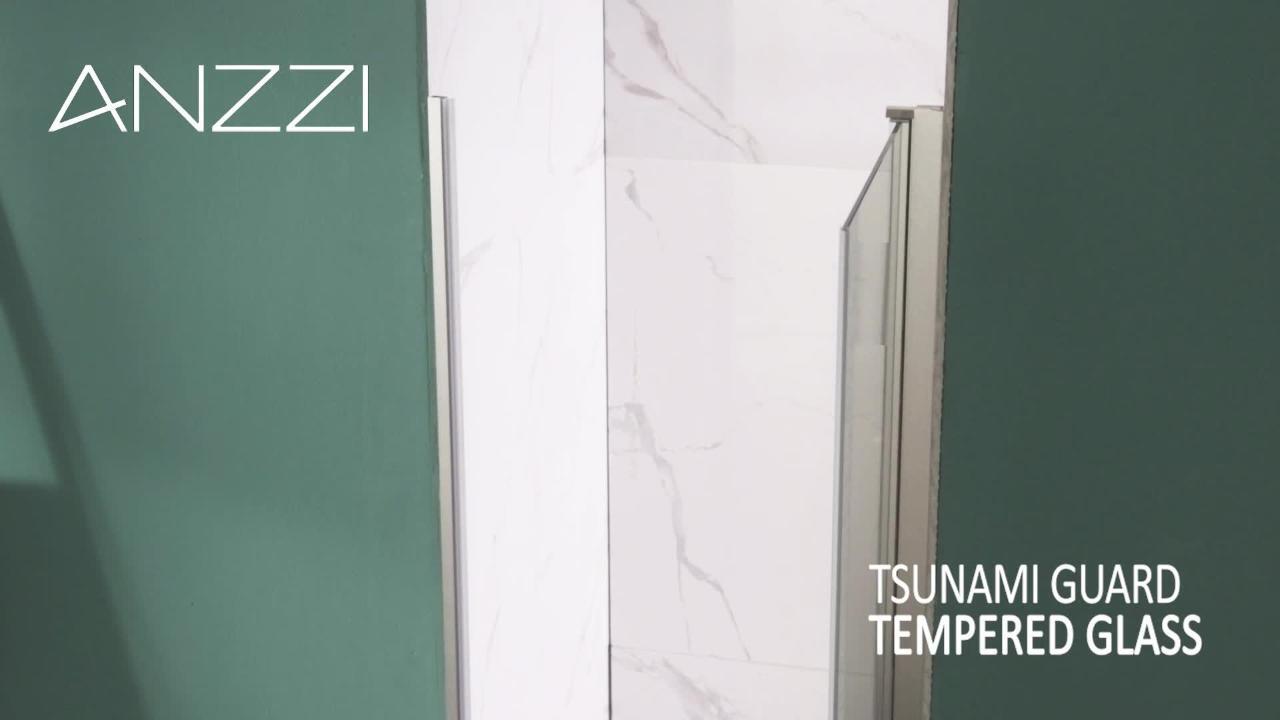 ANZZI - Lancer Series 23.4 in. x 72 in. H Hinged Frameless Shower Door in Brushed Nickel with Tsunami Guard Tempered Glass