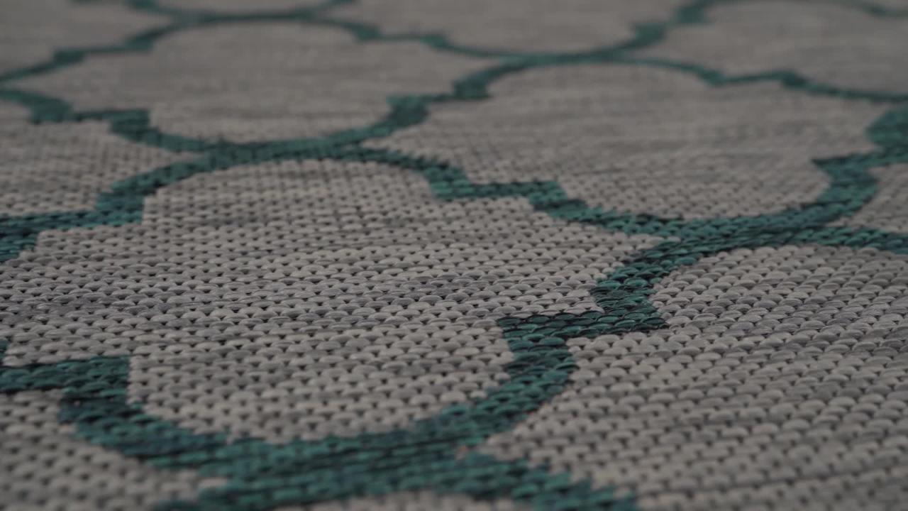 JONATHAN Y Arabesque Ogee Trellis Gray/Teal 5 ft. x 8 ft. Indoor