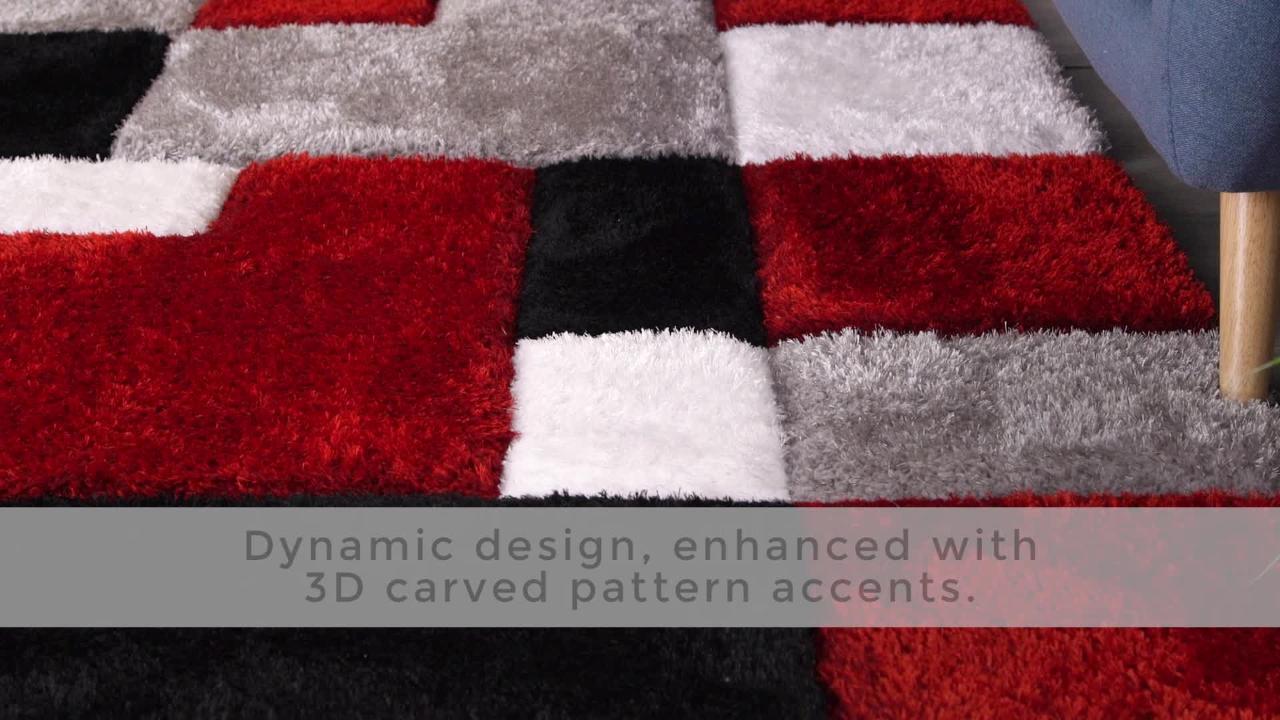 5 x 7 ft Red Black Light Gray 3D Modern Abstract Geometric Decor Area Rug  Carpet