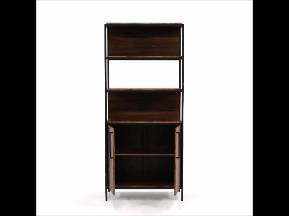 Nova Loft 76 in. Grand Walnut Metal and Engineered Wood 5-Shelf Bookcase  with Doors