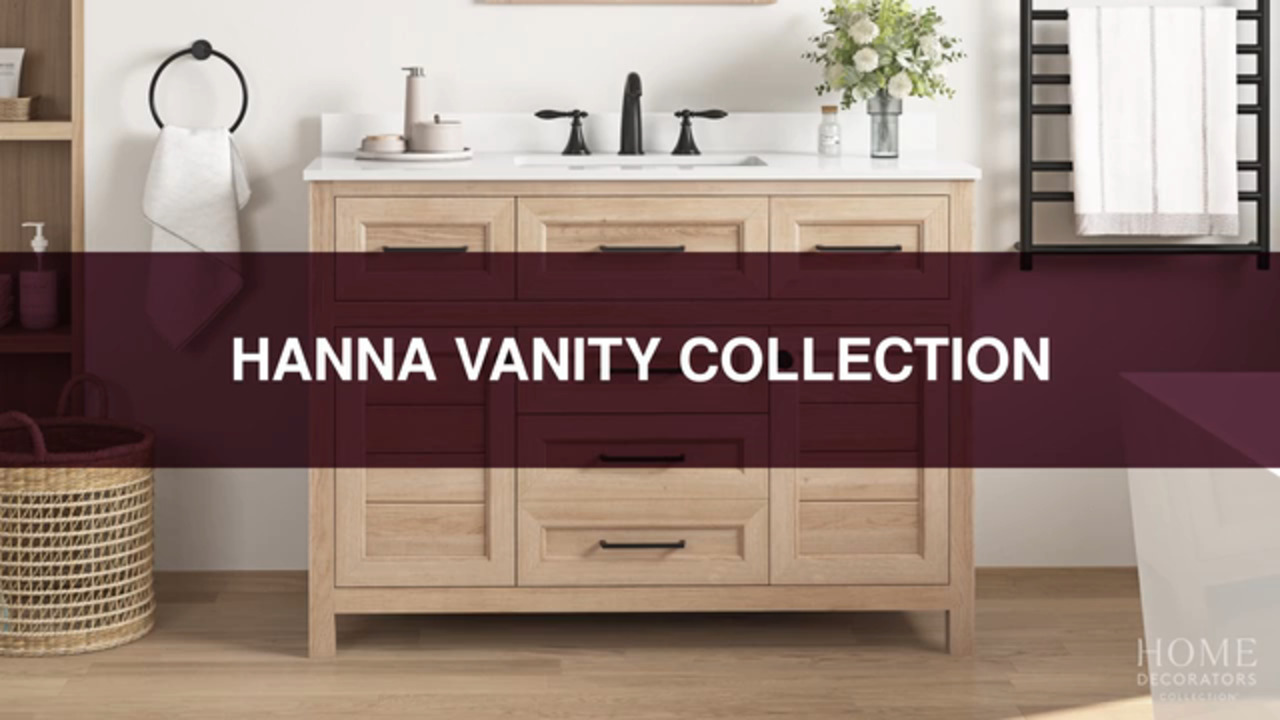 Home Decorators Collection Hanna 48 in. Single Sink Weathered Tan Bath  Vanity with White Engineered Stone Top (Assembled) Hanna 48WT, image size:1280x720