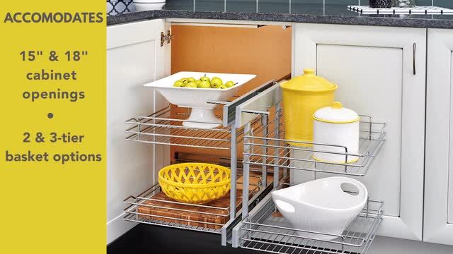 Silver 15 in. Blind Corner Kitchen Cabinet Organizer w Soft Close