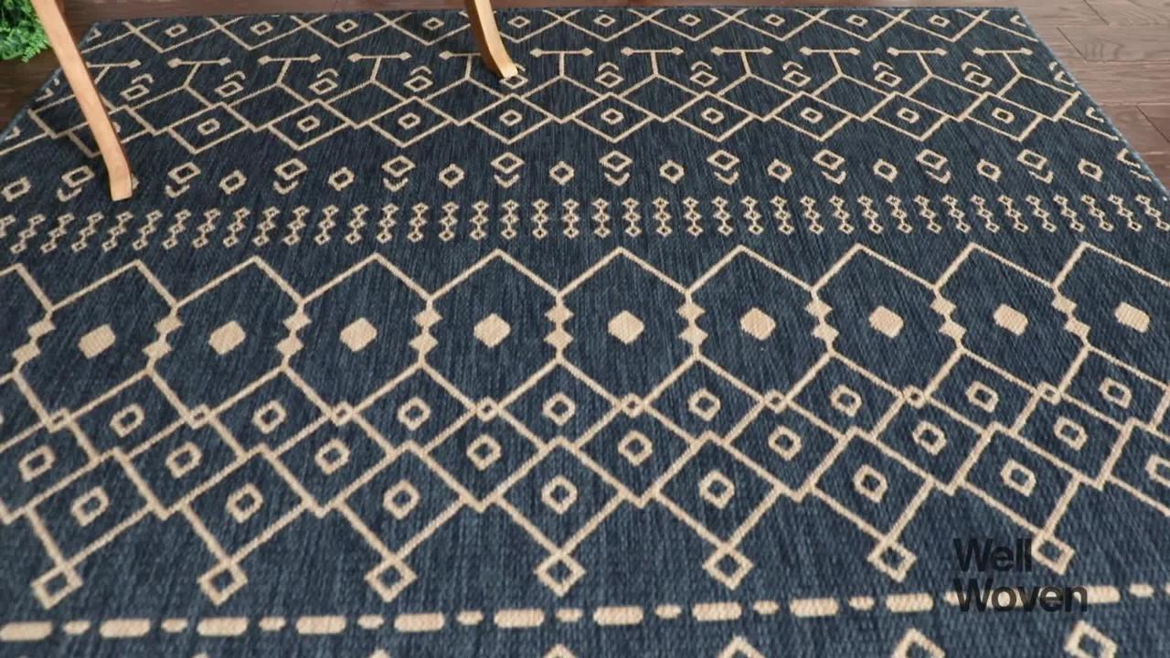 5' x 7' Blue and Gray Moroccan Indoor Outdoor Area Rug 5' x 7' Blue and Gray Moroccan Indoor Outdoor Area Rug