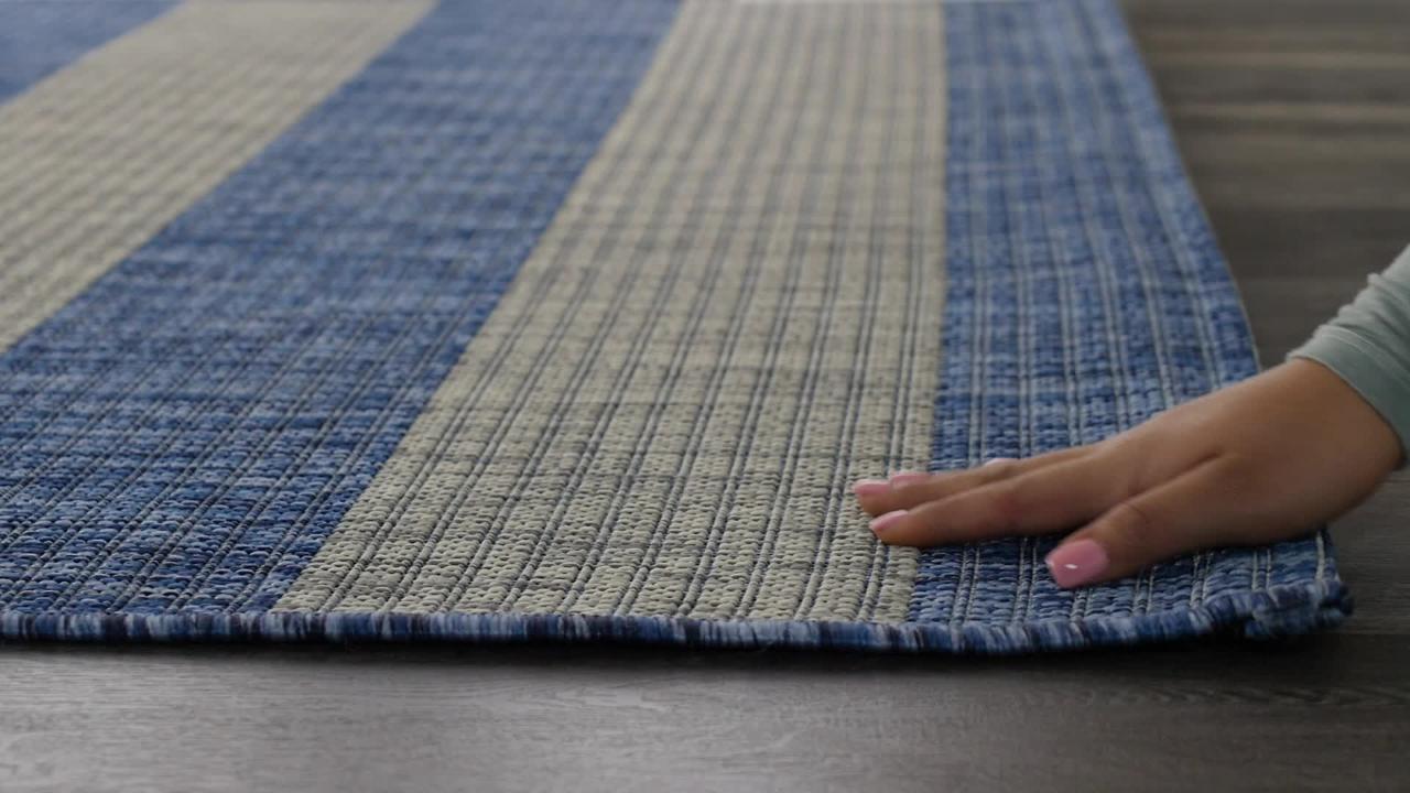 7' x 9' Blue and Gray Striped Indoor Outdoor Area Rug 7' x 9' Blue and Gray Striped Indoor Outdoor Area Rug