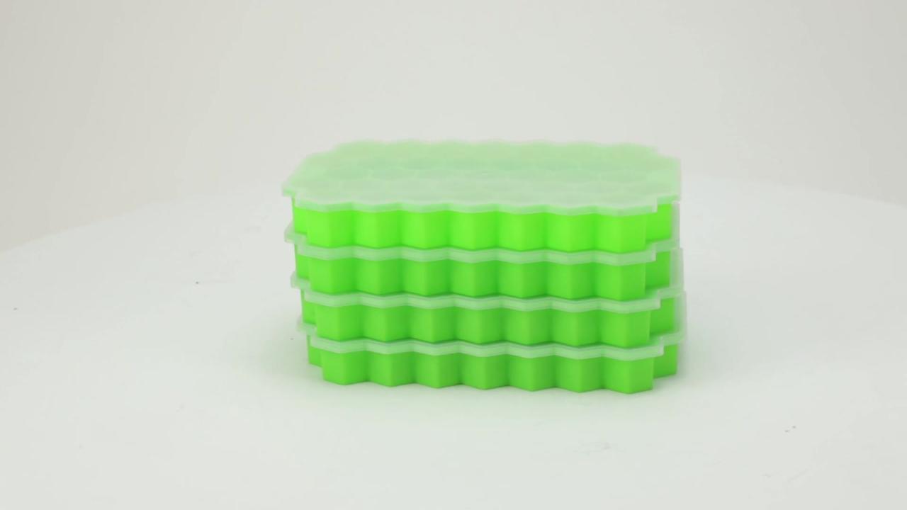 Dishan Ice Cube Mold with Large Capacity and Drawer Design - 32 Grids, Multi-Layer Ice Block Tray with Lid for Daily Use, Green