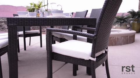 RST BRANDS Deco 9 Piece Wicker Outdoor Dining Set with Sunbrella Maxim Beige Cushions OP PETS9 DEC MXM K The Home Depot