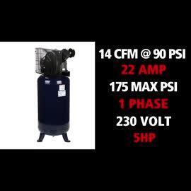 80 Gal. Vertical Two Stage Stationary Electric Air Compressor 14CFM 5HP 230V 1PH (HS5180)