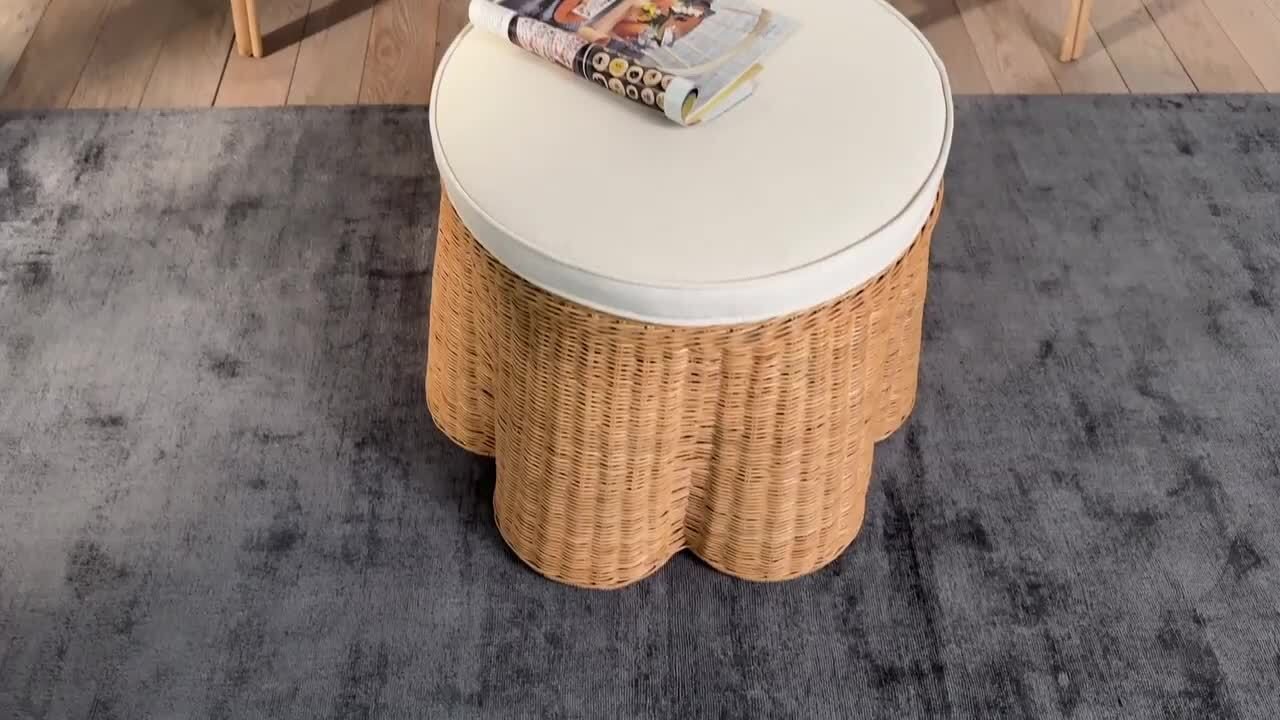 bali & pari Palm Light Honey Rattan and Fabric 26 in. Round
