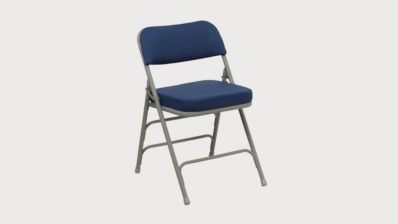 Hercules Series Premium Curved Triple Braced & Double Hinged Navy Fabric  Upholstered Metal Folding Chair