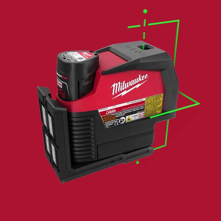 Niveau laser Milwaukee Laser 2 lignes vert avec aplomb M12 CLLP-301C -  4933478100