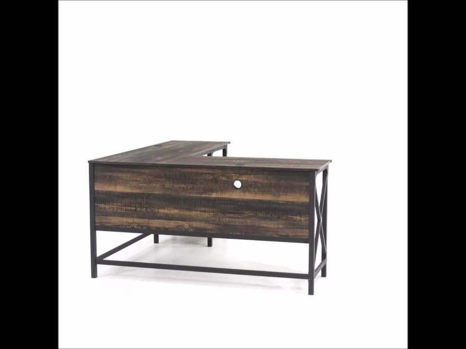 Sauder steel river l shaped writing desk in carbon oak deals and black