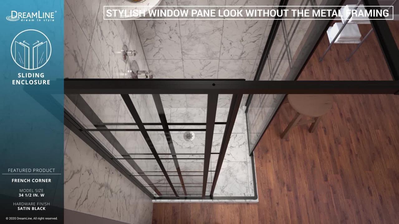 French Corner 34 1/2 in. x 34 1/2 in. x 72 in. Framed Corner Sliding Shower Enclosure in Matte Black