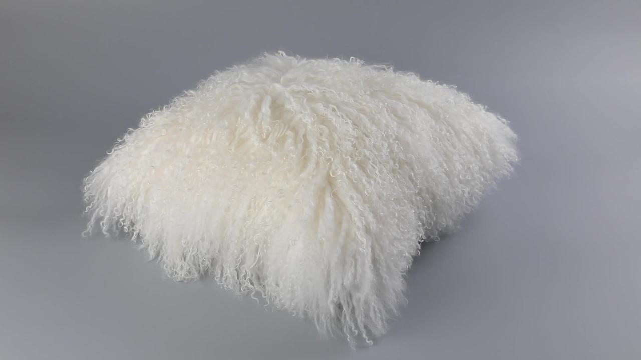 Warm White Mongolian Sheepskin Fur Throw Pillow with Down-Alternative  Insert 16'' + Reviews