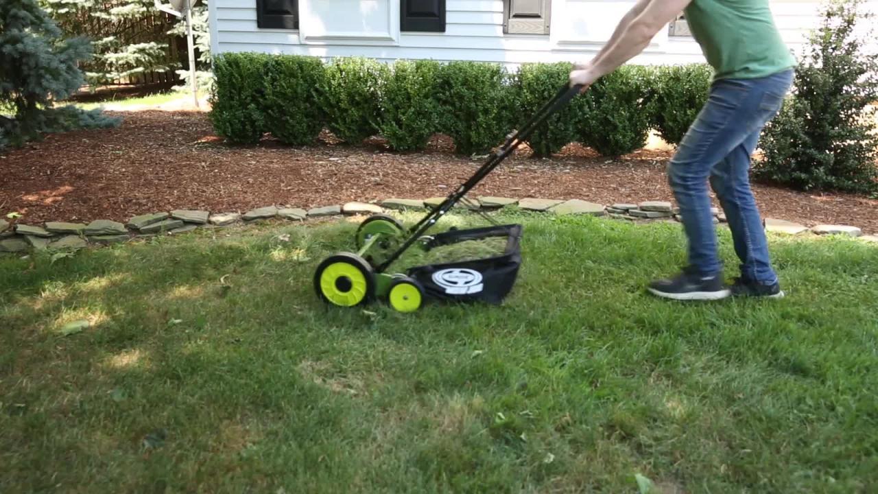 Sun Joe Mow Joe 18 in. Manual Push Walk Behind Reel Mower with Catcher MJ501M The Home Depot